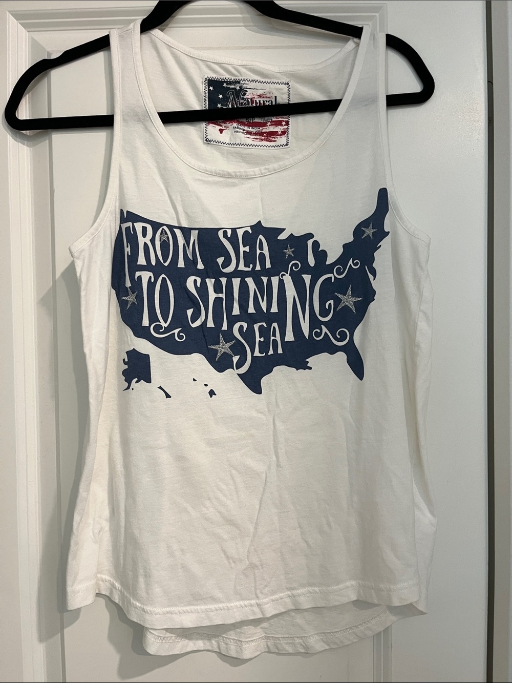 NATURAL LIFE White Tank Top with Navy USA Map 'From Sea to Shining Sea' Graphic